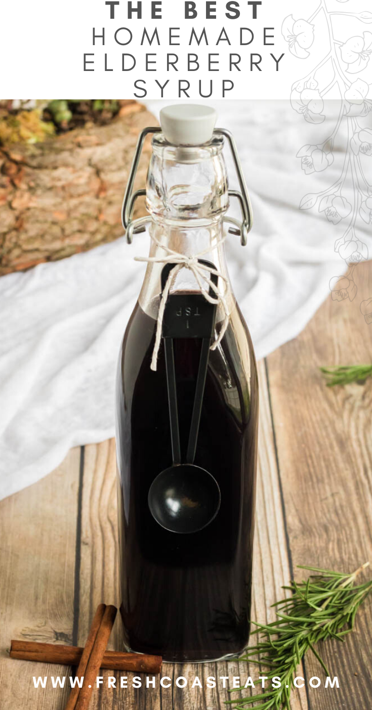 a pinterest image of homemade elderberry syrup