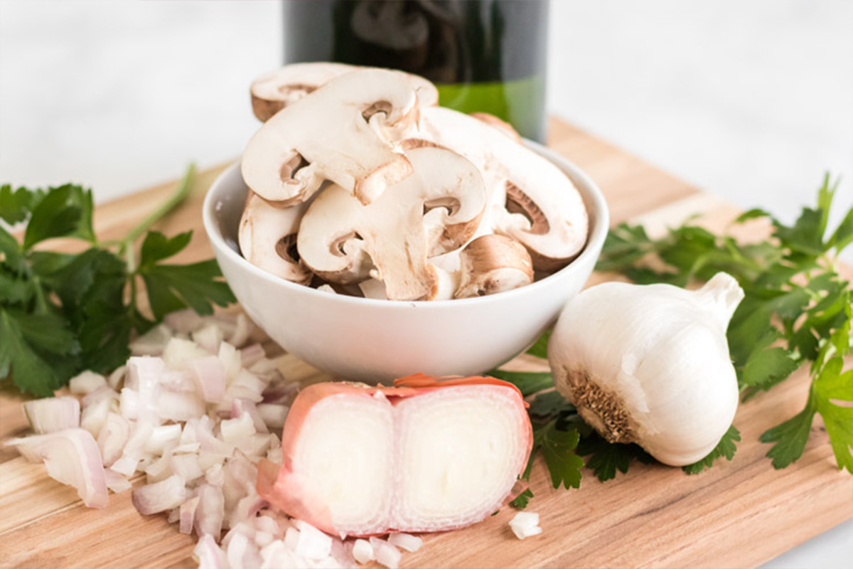 Ingredients to make Champagne chicken laid out on the table.