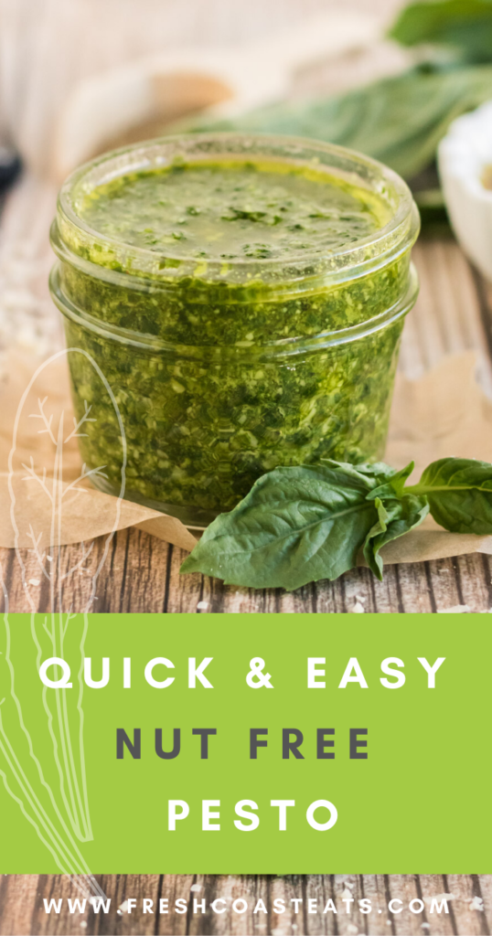 Pinterest image for nut free pesto sauce