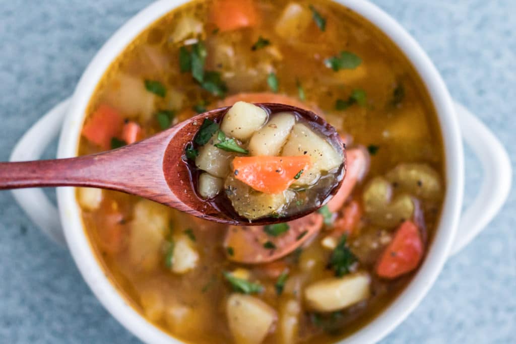 German traditional KARTOFFELSUPPE potato and sausage soup on woo #2 Coffee  Mug by JM Travel Photography - Fine Art America