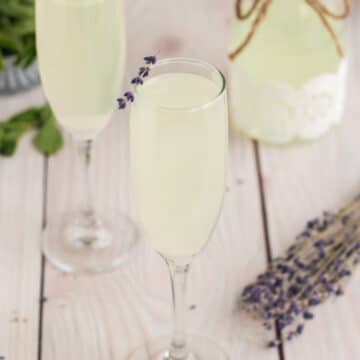 A picture of a Lavender Mimosa with a Lavender garnish on top