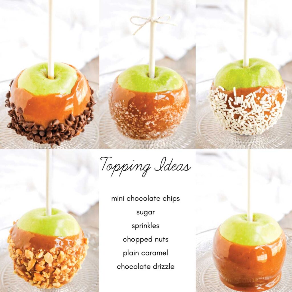 Collage of apples dipped in different toppings