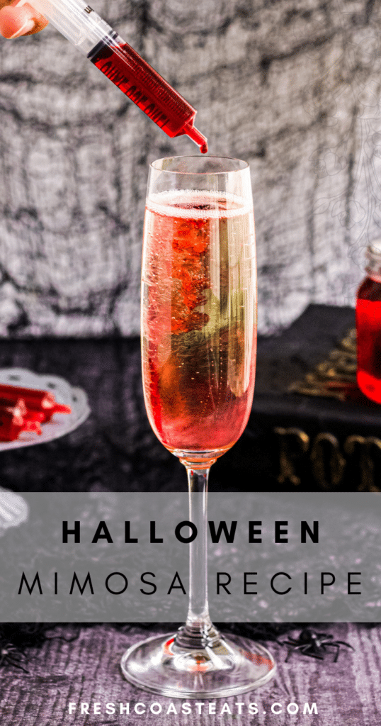 Pinterest Image for Halloween Mimosa Recipe