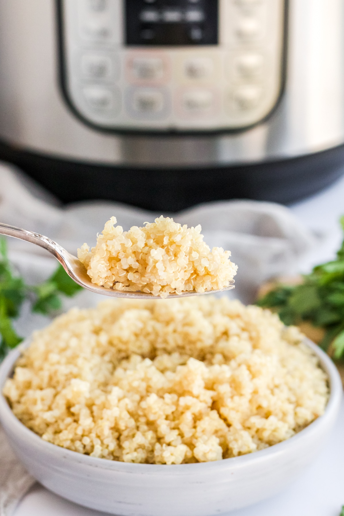 instant pot quinoa on a fork