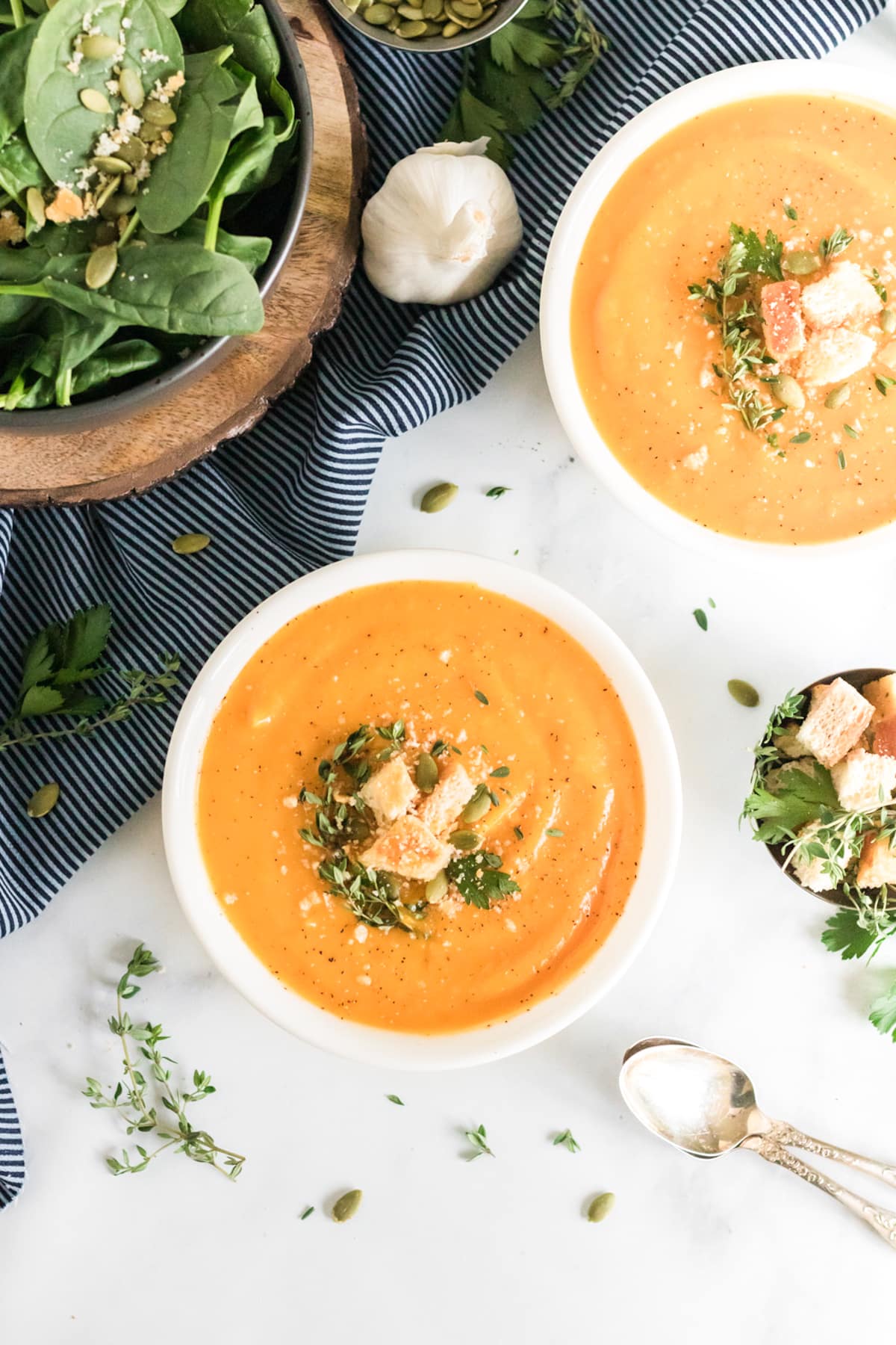 overhead image of butternut squash soup