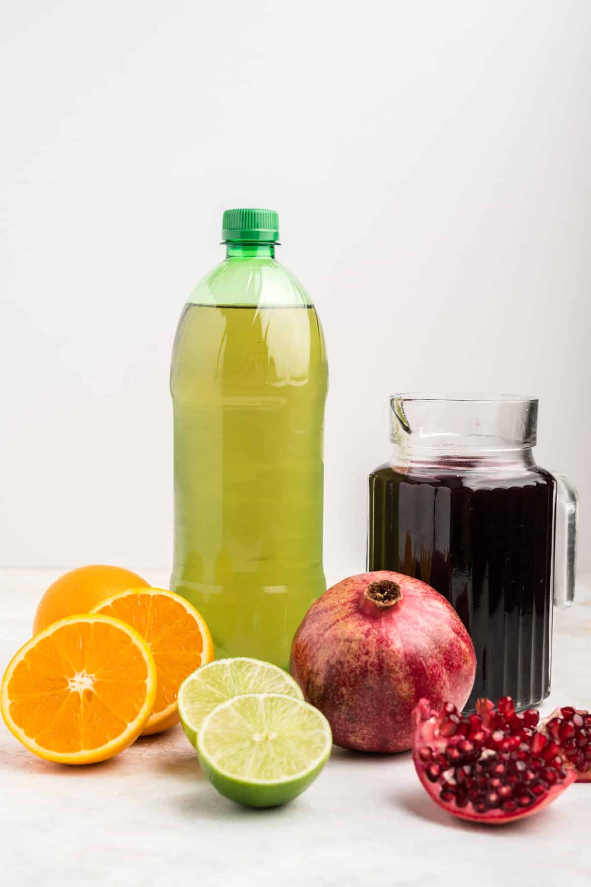 Ingredients to make a pomegranate mocktail.