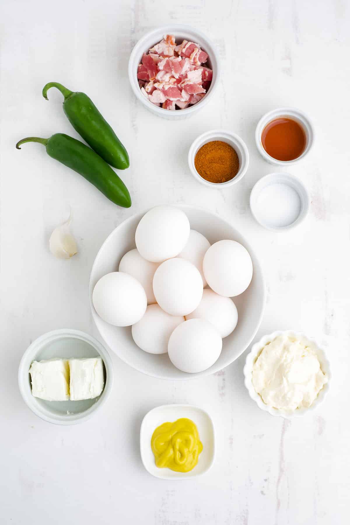 Ingredients to make bacon jalapeno deviled eggs.