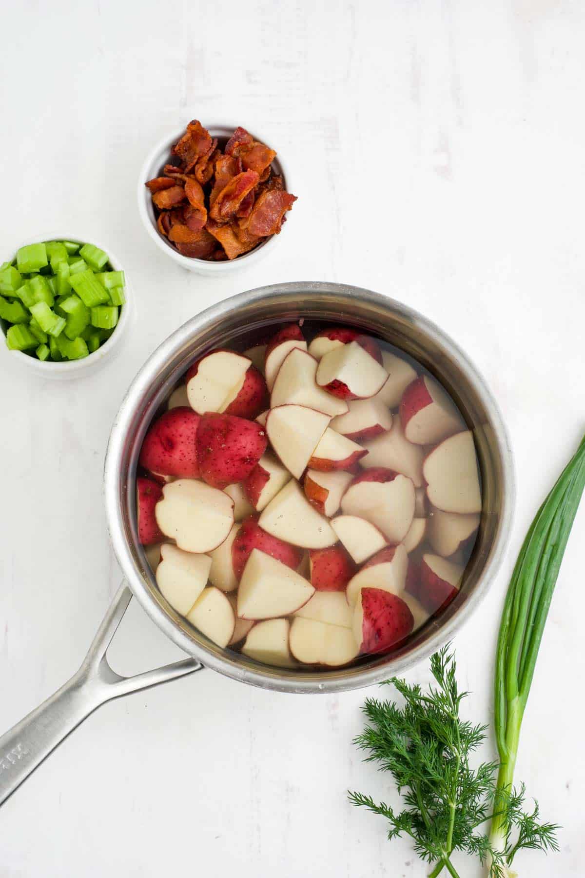 Potatoes in a pot covered with water.