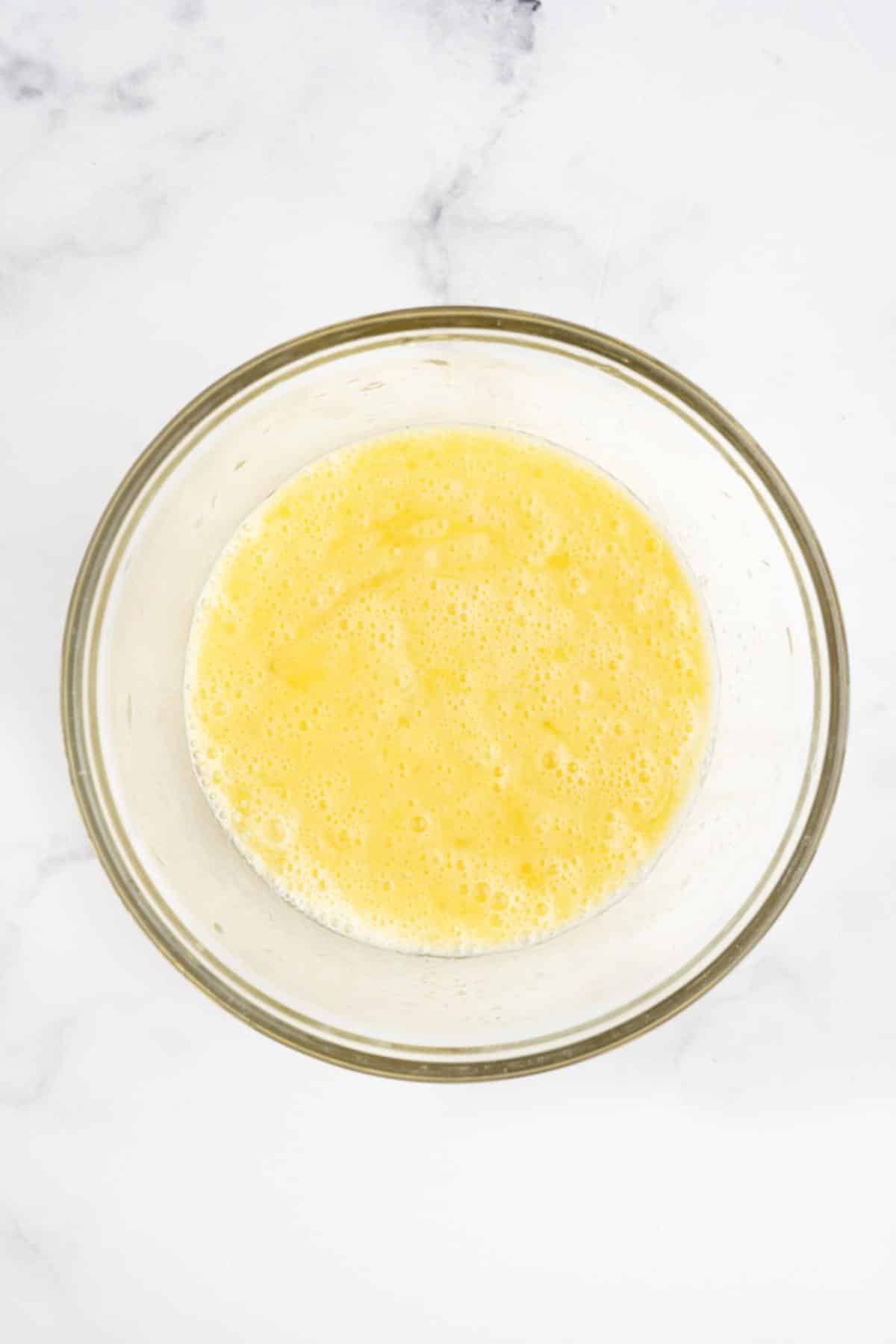 Wet ingredients in a bowl.