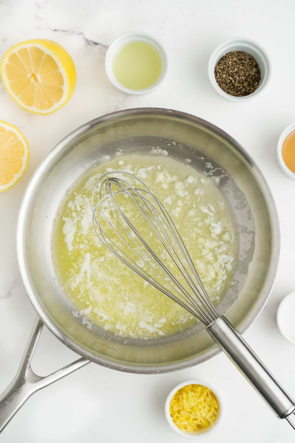 Butter melted in a skillet.