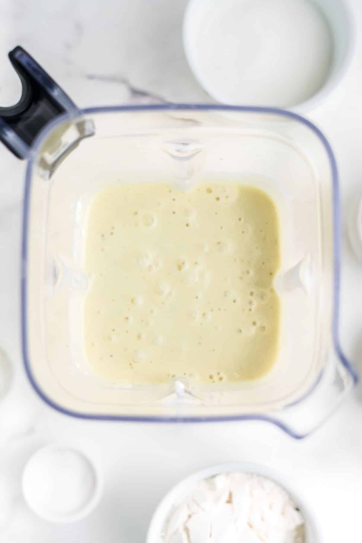 Creamy mixture in a blender.