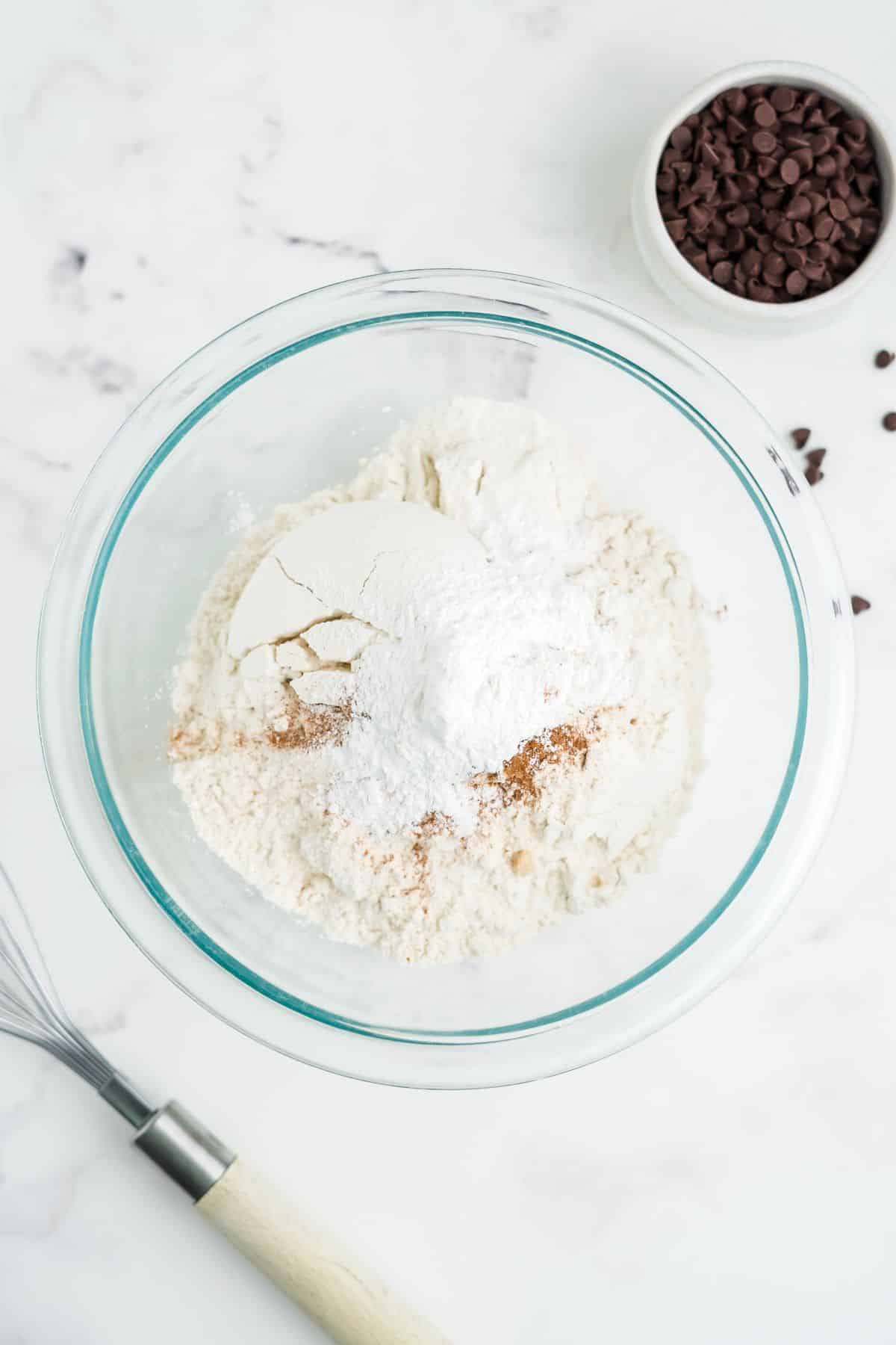 Dry ingredients in a mixing bowl.