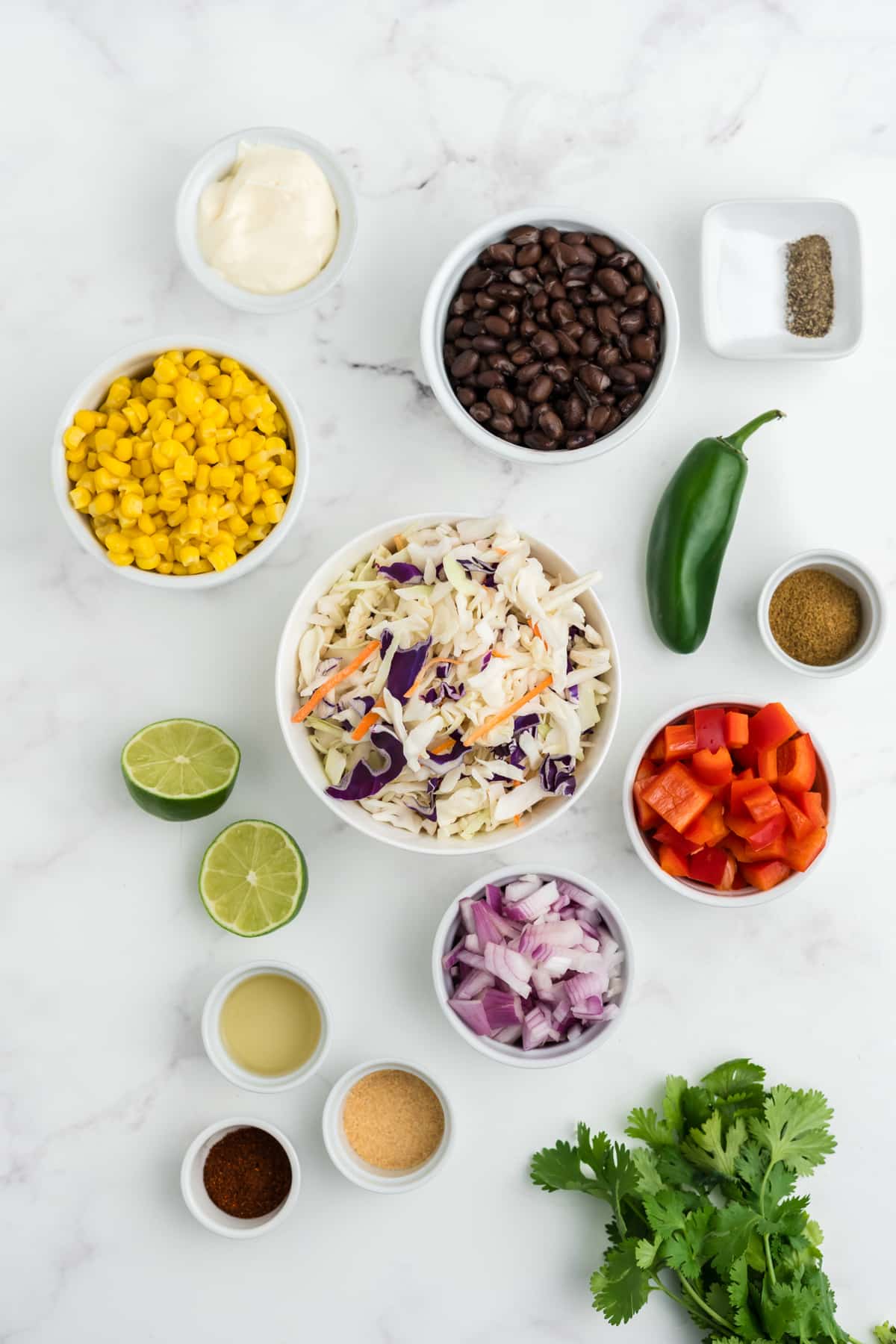 Ingredients to make southwest coleslaw recipe.
