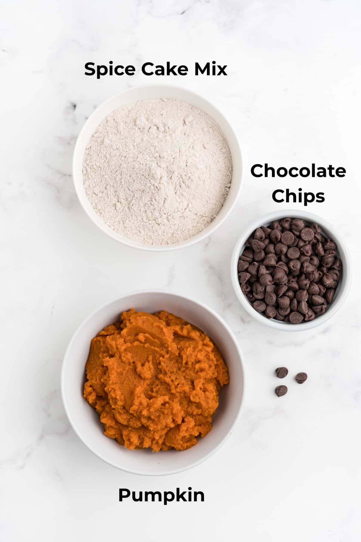 Overhead image of ingredients needed to make pumpkin cookies with 3 ingredients.