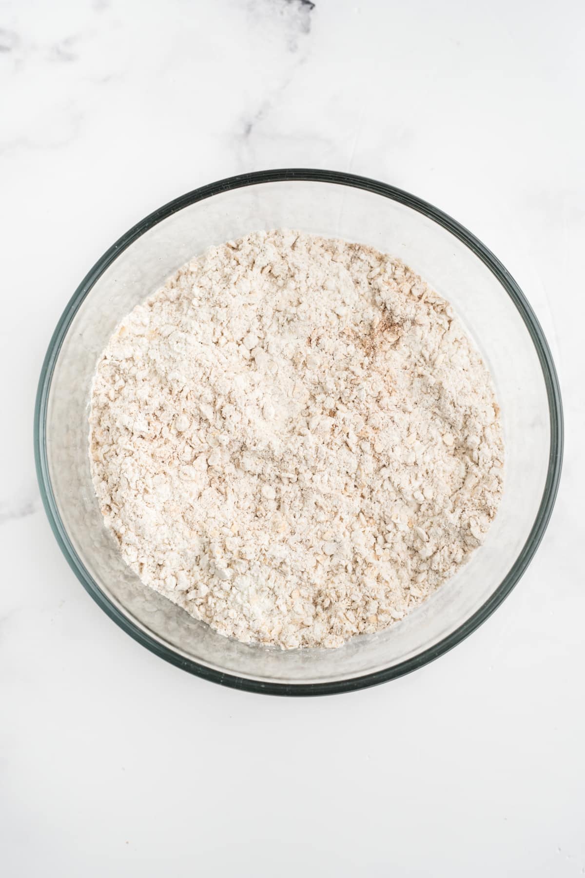 Dry ingredients in a bowl after mixing. 