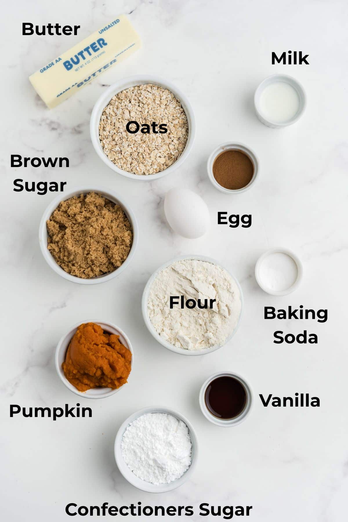 An ingredient image labeled to make fall pumpkin oatmeal cookies.