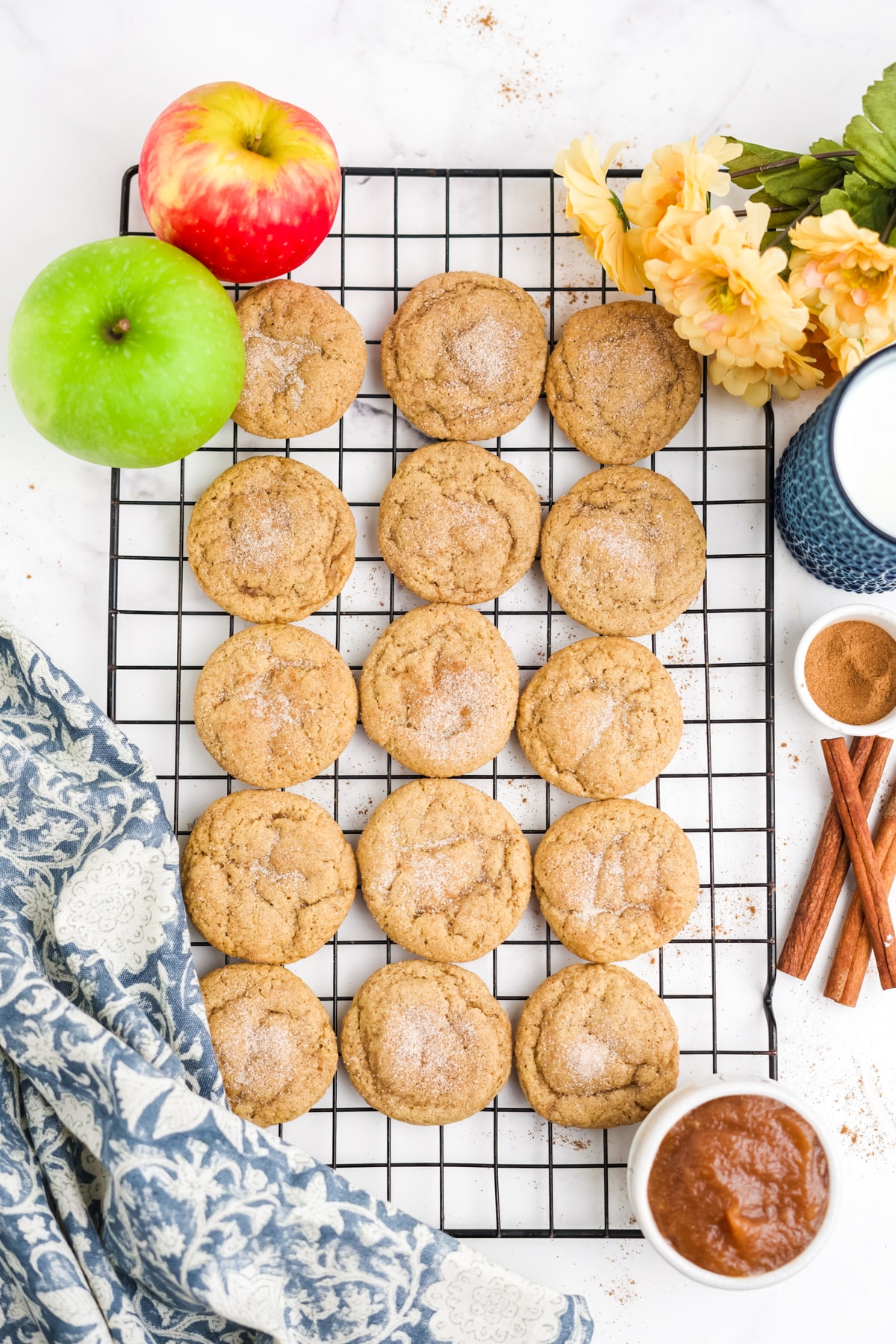 apple butter cookies spread out on a cooling rack
