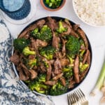 Beef with garlic sauce in a dish.