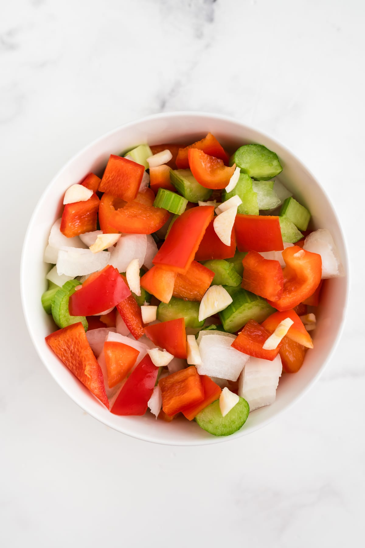 Chopped vegetables in a bowl.