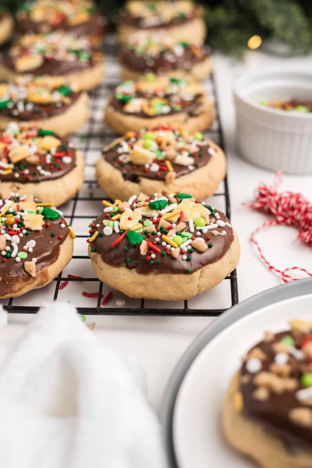 Christmas crack cookies on a cooling rack.
