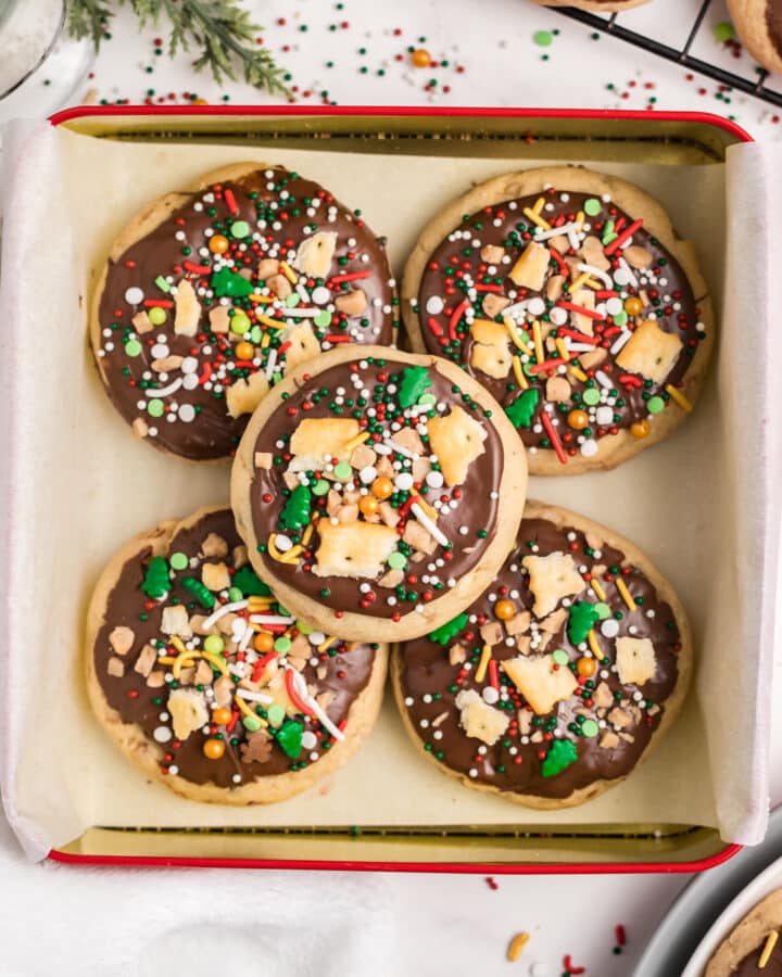 Christmas crack cookies on a serving plate.