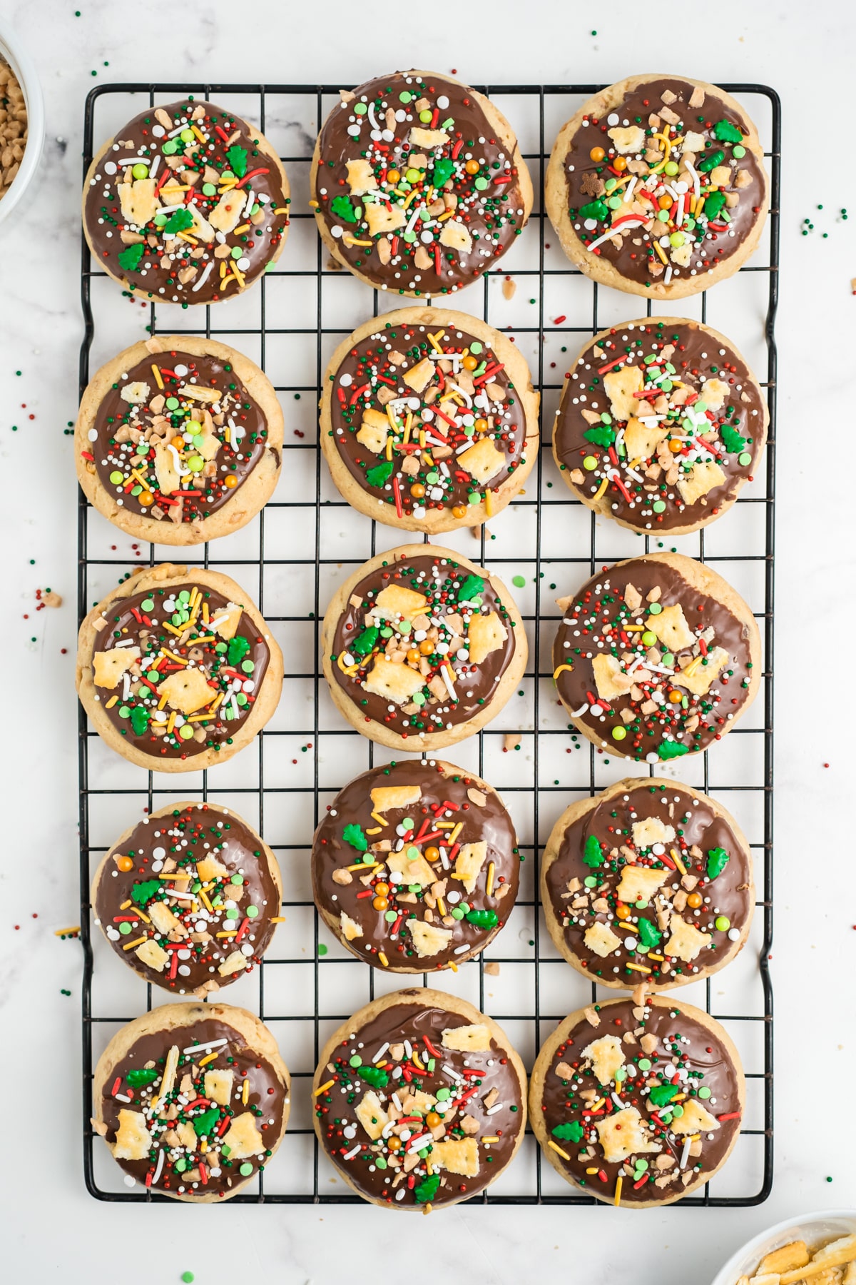 Toppings added to the tops of the cookies.