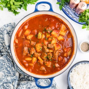 Hawaiian beef stew in a pot.