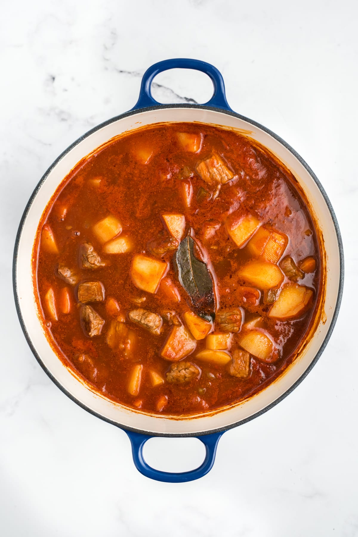Potatoes added to the beef stew.