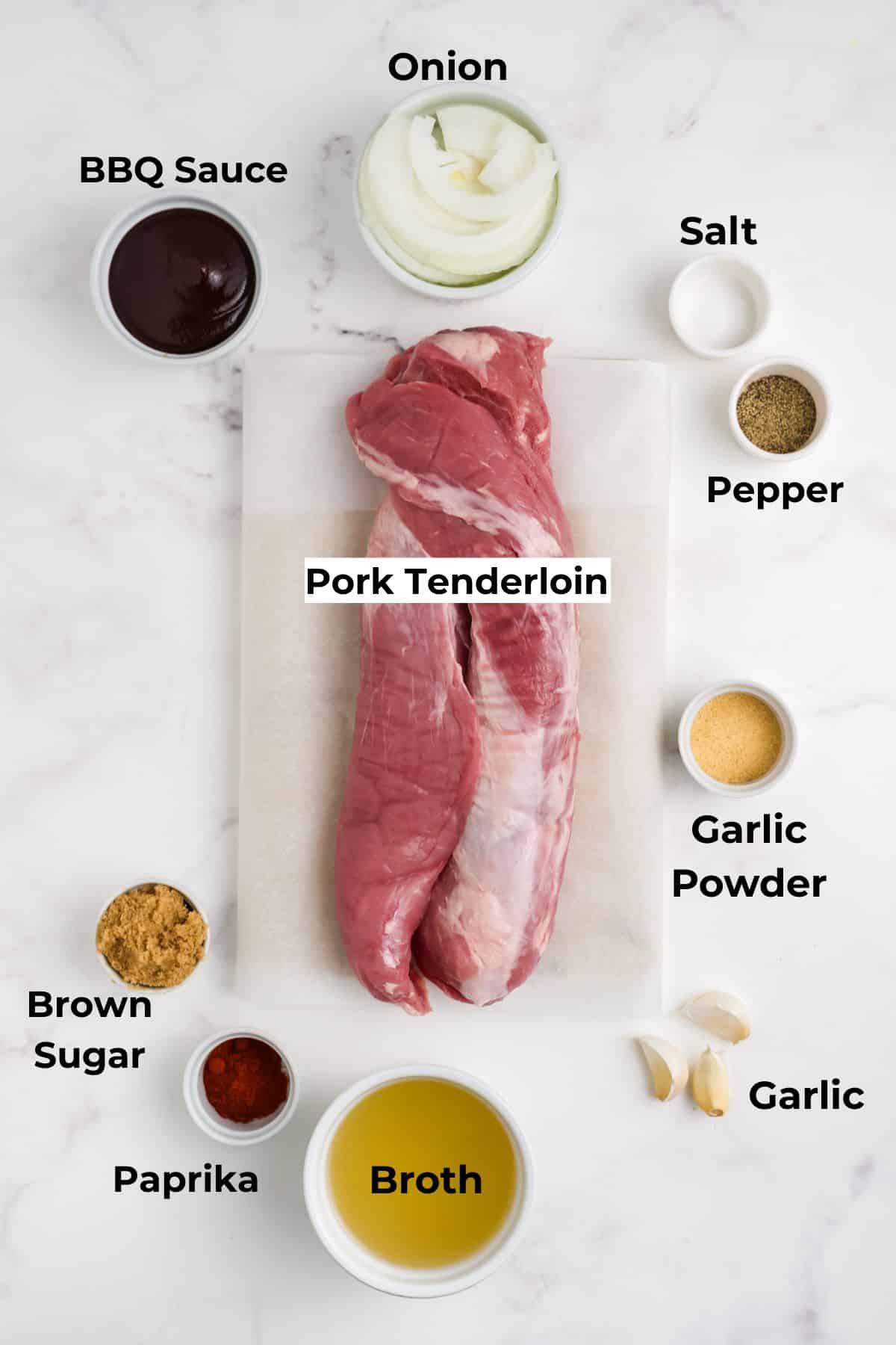 Ingredients for making pulled pork tenderloin.