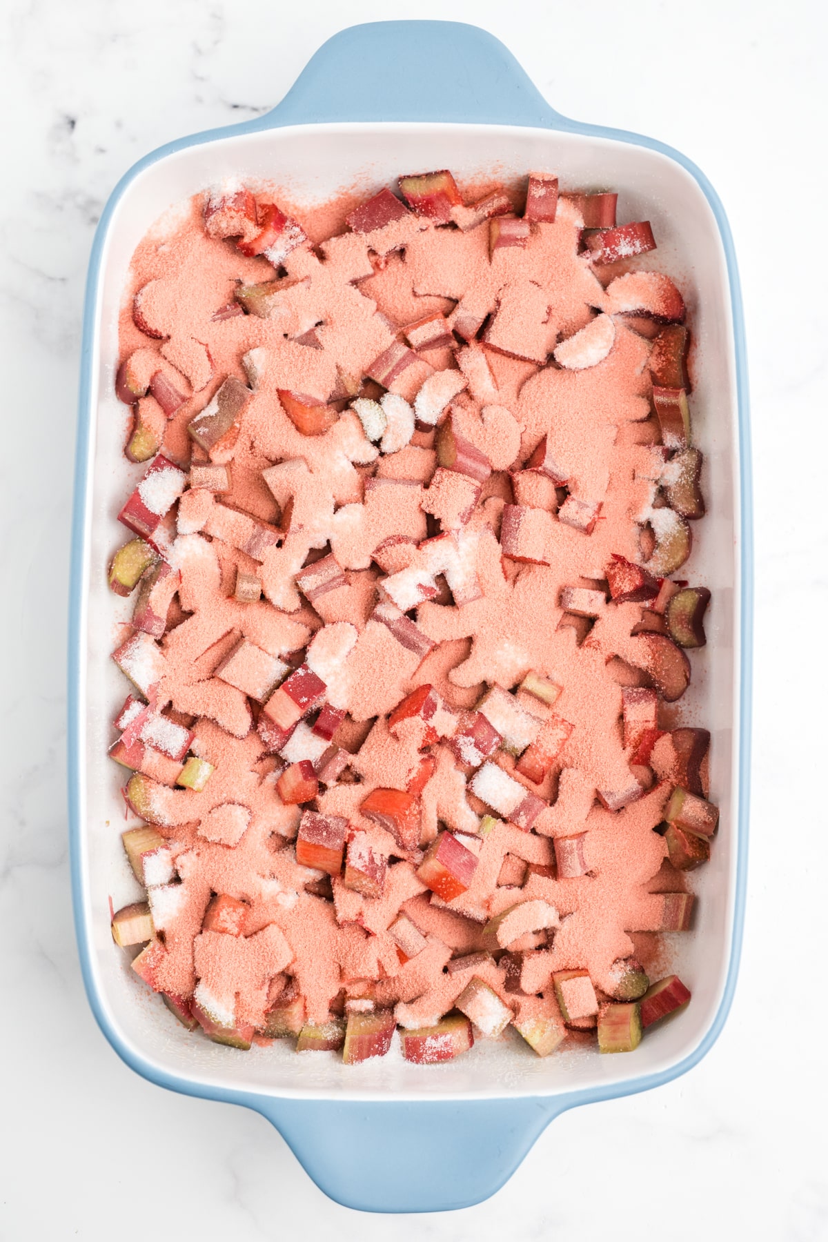 Jello and sugar mixture sprinkled over the top. 