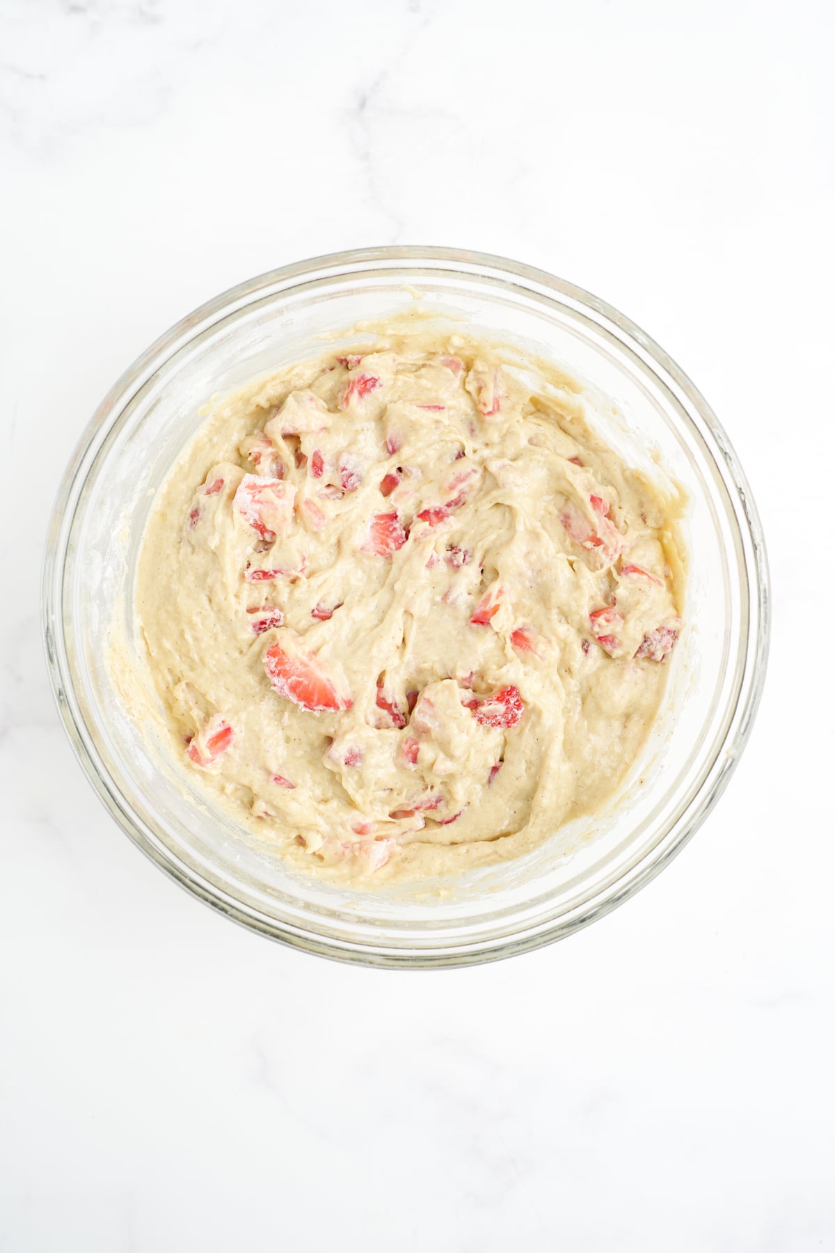 Strawberries mixed into the batter.