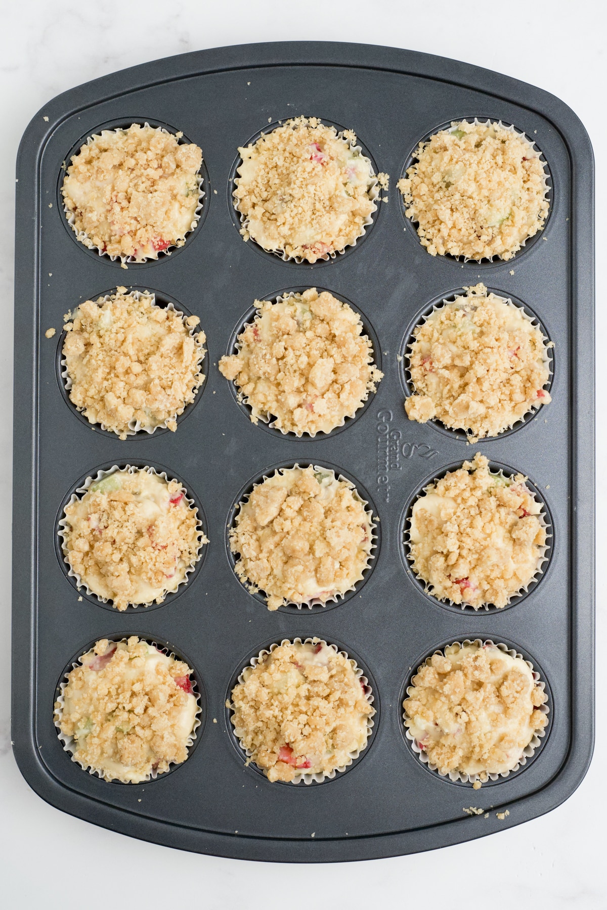 Streusel topping added to the muffins.