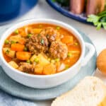A bowl of meatball stew.
