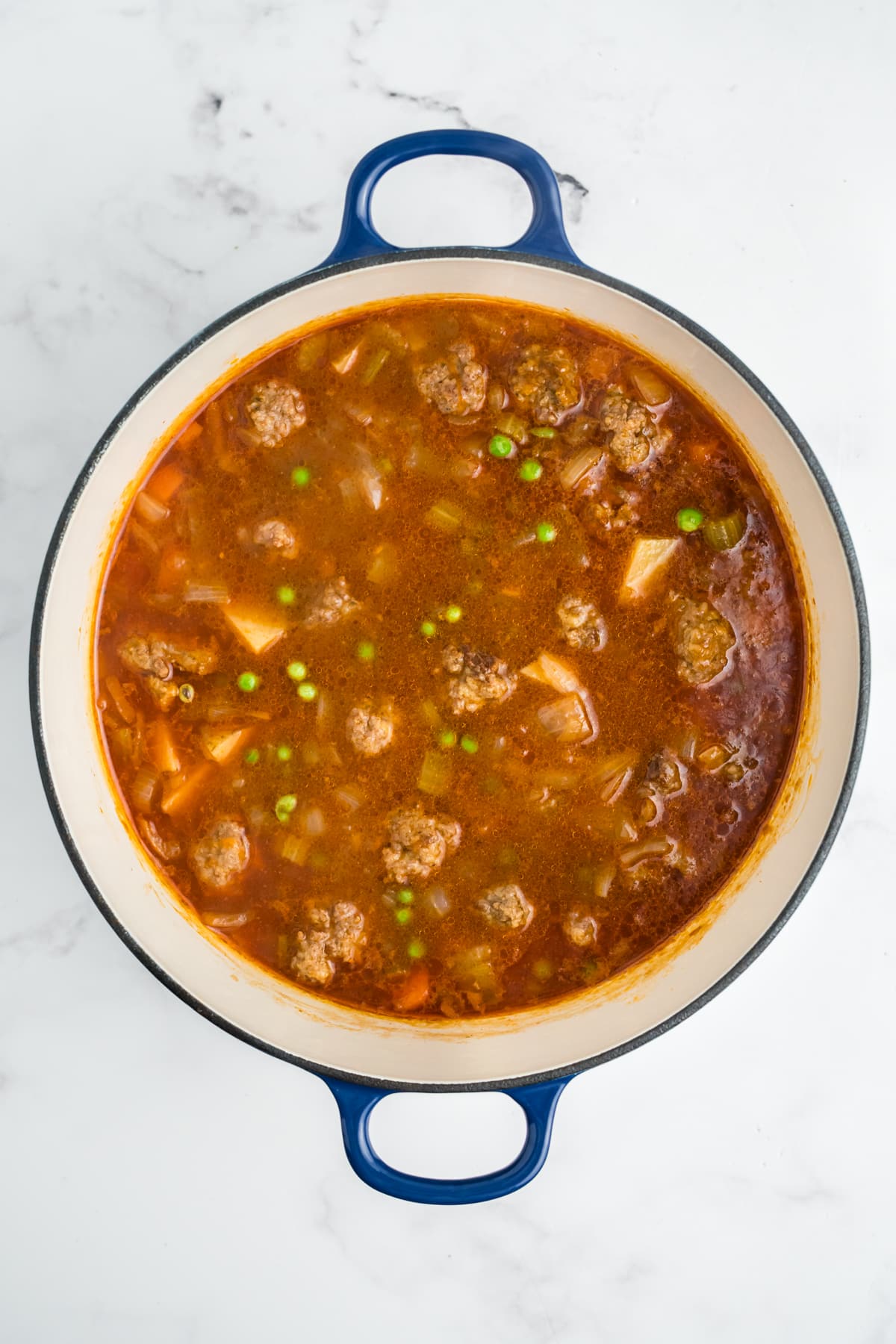 Peas added to finish the stew.