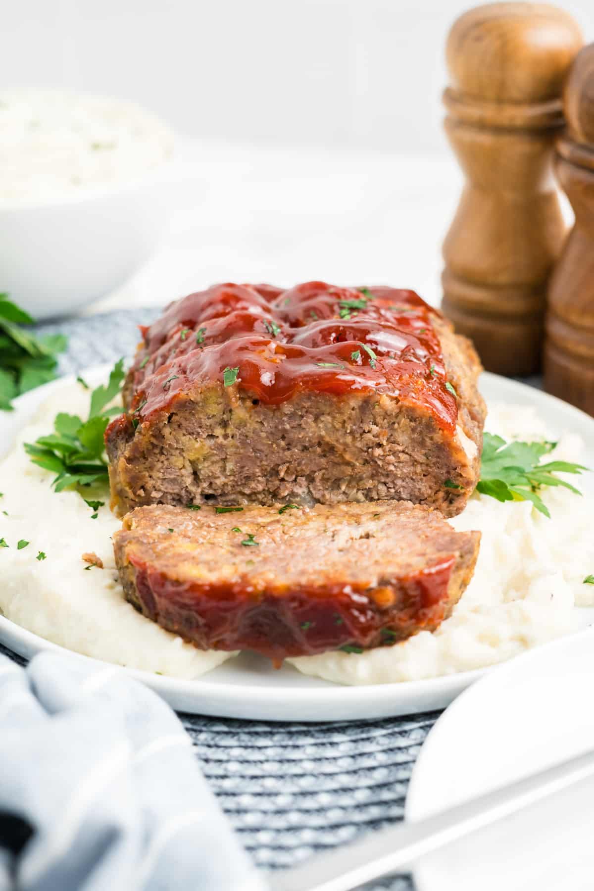 1 pound meatloaf recipe over mashed potatoes.