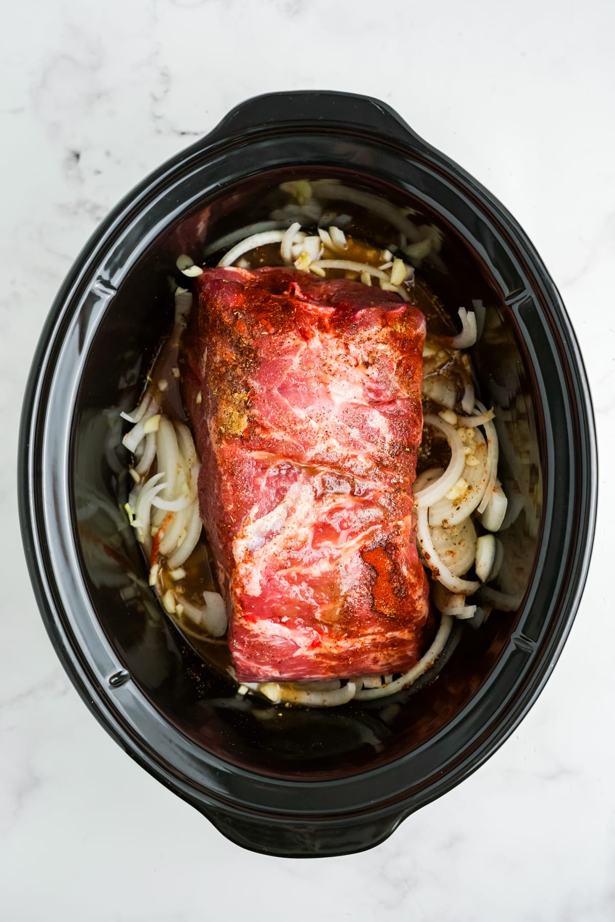 Everything added to the slow cooker.