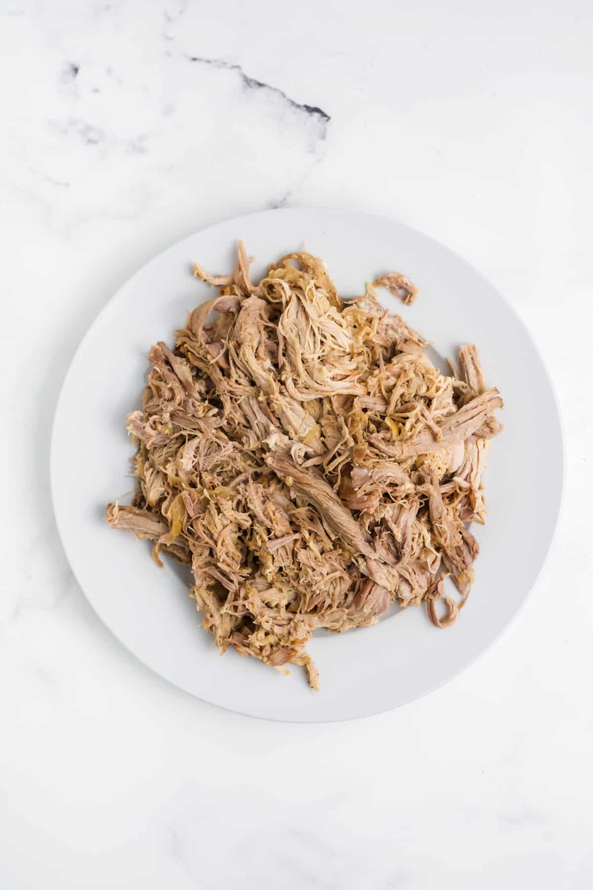 The pork shredded on a plate.